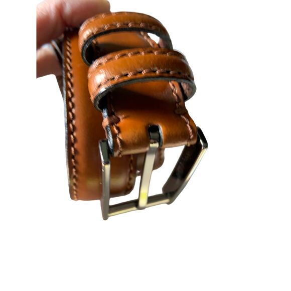 Mens Brown Genuine Italian Leather Belt Silver Square Buckle Z3 - Picture 1 of 7